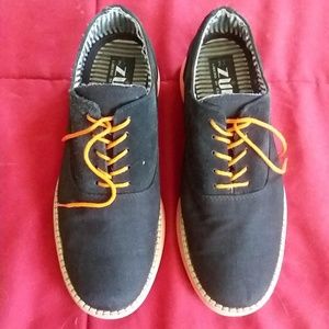 Black suede and canvas shoes